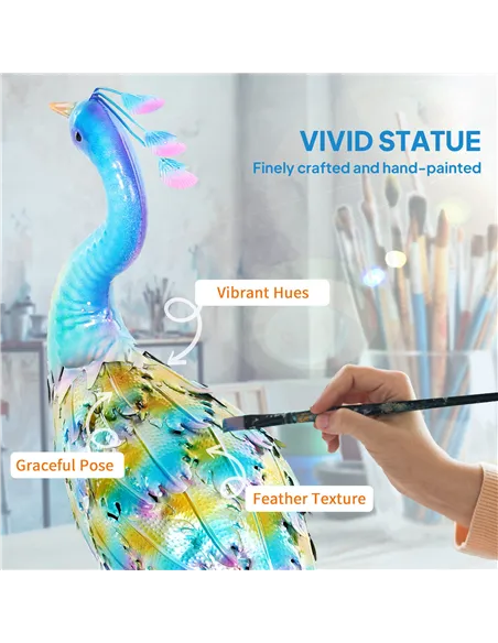 Outsunny Peacock Garden Statue, Standing Garden Ornament, Metal Garden Gift with Stakes for Patio Pond Landscape Decoration, Mul