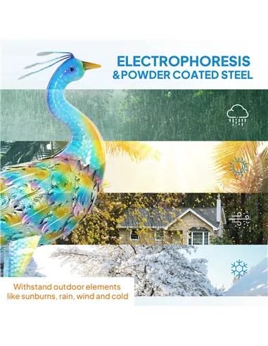 Outsunny Peacock Garden Statue, Standing Garden Ornament, Metal Garden Gift with Stakes for Patio Pond Landscape Decoration, Mul