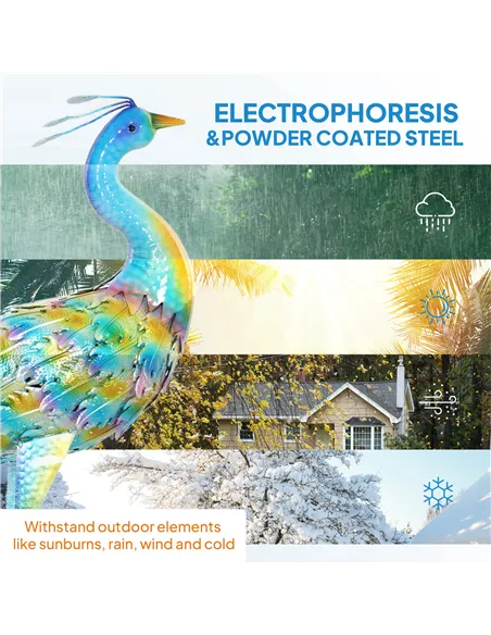 Outsunny Peacock Garden Statue, Standing Garden Ornament, Metal Garden Gift with Stakes for Patio Pond Landscape Decoration, Mul