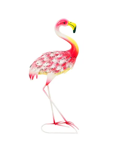 Outsunny Flamingo Garden Statue Ornament, Metal Bird Art Outdoor Statue, Standing Garden Sculpture Gift with Ground Stakes for P