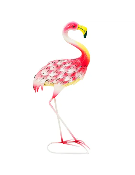 Outsunny Flamingo Garden Statue Ornament, Metal Bird Art Outdoor Statue, Standing Garden Sculpture Gift with Ground Stakes for P