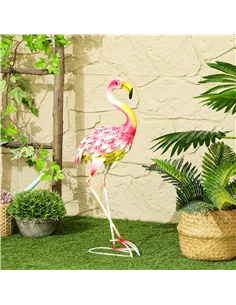 Outsunny Flamingo Garden Statue Ornament, Metal Bird Art Outdoor Statue, Standing Garden Sculpture Gift with Ground Stakes for P 2