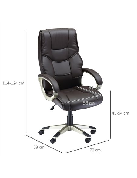 HOMCOM Home Office Chair High Back Computer Desk Chair with Faux Leather Adjustable Height Rocking Function Brown