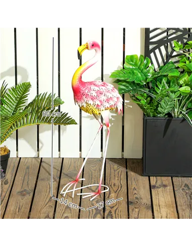 Outsunny Flamingo Garden Statue Ornament, Metal Bird Art Outdoor Statue, Standing Garden Sculpture Gift with Ground Stakes for P