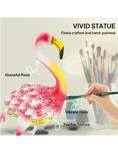 Outsunny Flamingo Garden Statue Ornament, Metal Bird Art Outdoor Statue, Standing Garden Sculpture Gift with Ground Stakes for P