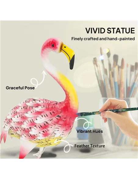 Outsunny Flamingo Garden Statue Ornament, Metal Bird Art Outdoor Statue, Standing Garden Sculpture Gift with Ground Stakes for P