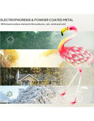 Outsunny Flamingo Garden Statue Ornament, Metal Bird Art Outdoor Statue, Standing Garden Sculpture Gift with Ground Stakes for P