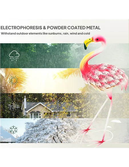 Outsunny Flamingo Garden Statue Ornament, Metal Bird Art Outdoor Statue, Standing Garden Sculpture Gift with Ground Stakes for P