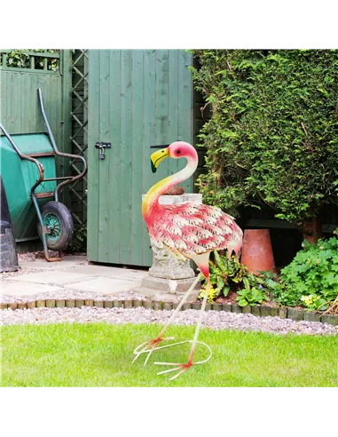 Outsunny Flamingo Garden Statue Ornament, Metal Bird Art Outdoor Statue, Standing Garden Sculpture Gift with Ground Stakes for P