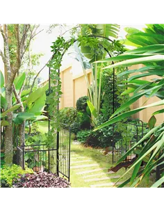 Outsunny Metal Garden Arbor Arch with Double Doors, 2 Side Planter Baskets, Climbing Vine Frame, Black 2