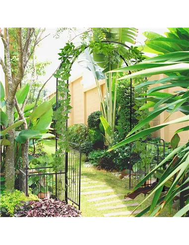 Outsunny Metal Garden Arbor Arch with Double Doors, 2 Side Planter Baskets, Climbing Vine Frame, Black