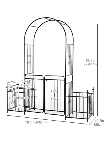 Outsunny Metal Garden Arbor Arch with Double Doors, 2 Side Planter Baskets, Climbing Vine Frame, Black