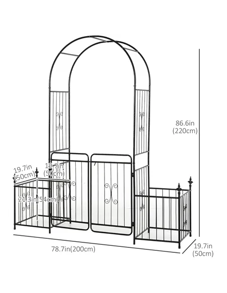 Outsunny Metal Garden Arbor Arch with Double Doors, 2 Side Planter Baskets, Climbing Vine Frame, Black