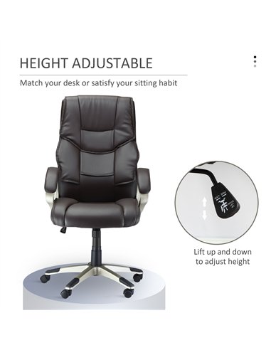 HOMCOM Home Office Chair High Back Computer Desk Chair with Faux Leather Adjustable Height Rocking Function Brown