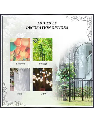 Outsunny Metal Garden Arbor Arch with Double Doors, 2 Side Planter Baskets, Climbing Vine Frame, Black