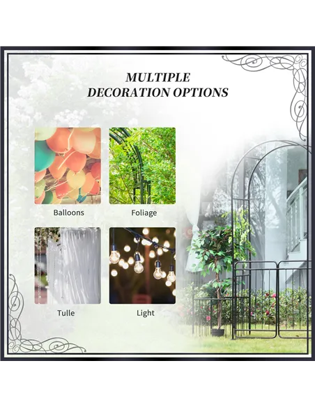 Outsunny Metal Garden Arbor Arch with Double Doors, 2 Side Planter Baskets, Climbing Vine Frame, Black