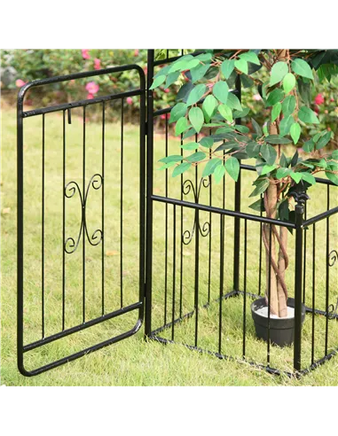 Outsunny Metal Garden Arbor Arch with Double Doors, 2 Side Planter Baskets, Climbing Vine Frame, Black