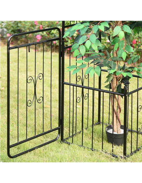 Outsunny Metal Garden Arbor Arch with Double Doors, 2 Side Planter Baskets, Climbing Vine Frame, Black