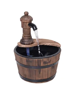 Outsunny Wood Barrel Patio Water Fountain Garden Decorative Ornament Water Feature with Electric Pump (Type A)