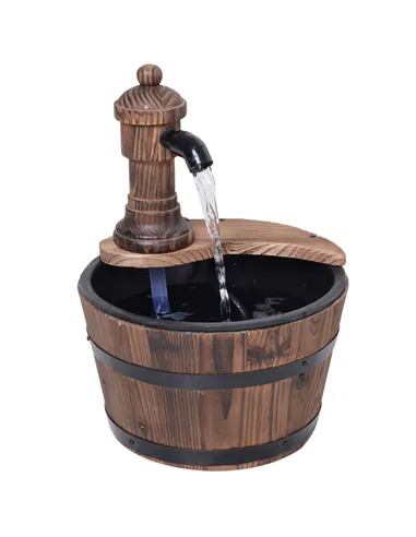 Outsunny Wood Barrel Patio Water Fountain Garden Decorative Ornament Water Feature with Electric Pump (Type A)