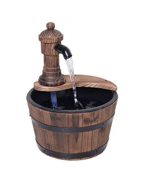 Outsunny Wood Barrel Patio Water Fountain Garden Decorative Ornament Water Feature with Electric Pump (Type A)