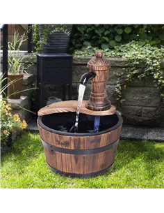 Outsunny Wood Barrel Patio Water Fountain Garden Decorative Ornament Water Feature with Electric Pump (Type A) 2
