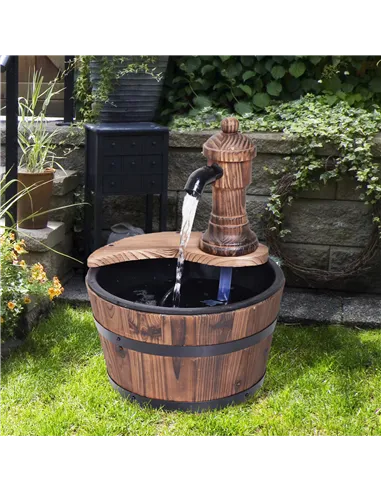 Outsunny Wood Barrel Patio Water Fountain Garden Decorative Ornament Water Feature with Electric Pump (Type A)