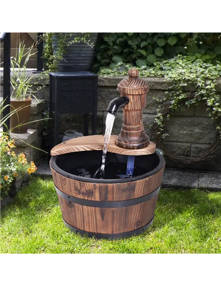 Outsunny Wood Barrel Patio Water Fountain Garden Decorative Ornament Water Feature with Electric Pump (Type A)