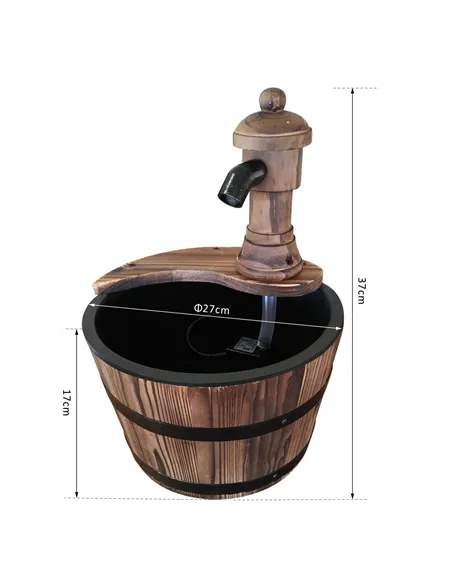 Outsunny Wood Barrel Patio Water Fountain Garden Decorative Ornament Water Feature with Electric Pump (Type A)