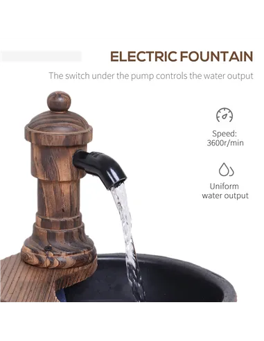 Outsunny Wood Barrel Patio Water Fountain Garden Decorative Ornament Water Feature with Electric Pump (Type A)