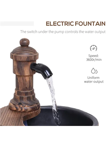 Outsunny Wood Barrel Patio Water Fountain Garden Decorative Ornament Water Feature with Electric Pump (Type A)
