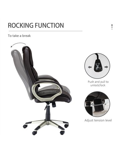HOMCOM Home Office Chair High Back Computer Desk Chair with Faux Leather Adjustable Height Rocking Function Brown