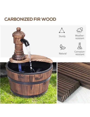 Outsunny Wood Barrel Patio Water Fountain Garden Decorative Ornament Water Feature with Electric Pump (Type A)