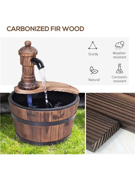 Outsunny Wood Barrel Patio Water Fountain Garden Decorative Ornament Water Feature with Electric Pump (Type A)