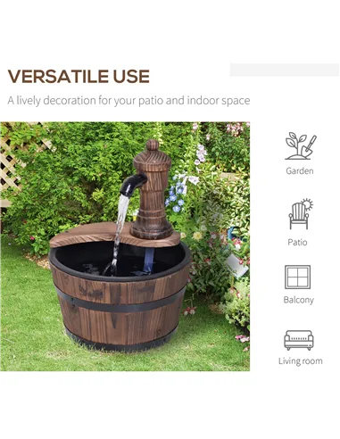 Outsunny Wood Barrel Patio Water Fountain Garden Decorative Ornament Water Feature with Electric Pump (Type A)