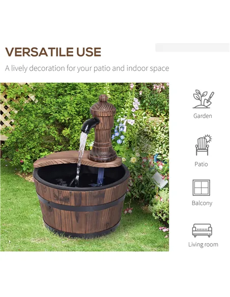 Outsunny Wood Barrel Patio Water Fountain Garden Decorative Ornament Water Feature with Electric Pump (Type A)