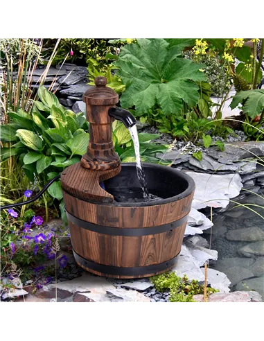 Outsunny Wood Barrel Patio Water Fountain Garden Decorative Ornament Water Feature with Electric Pump (Type A)