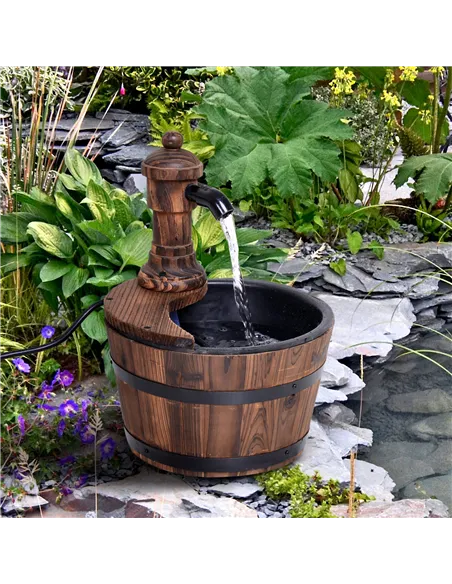Outsunny Wood Barrel Patio Water Fountain Garden Decorative Ornament Water Feature with Electric Pump (Type A)