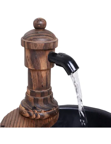 Outsunny Wood Barrel Patio Water Fountain Garden Decorative Ornament Water Feature with Electric Pump (Type A)