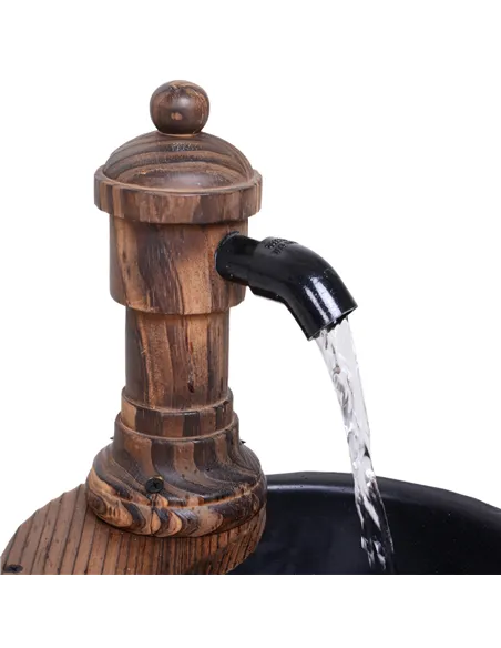 Outsunny Wood Barrel Patio Water Fountain Garden Decorative Ornament Water Feature with Electric Pump (Type A)