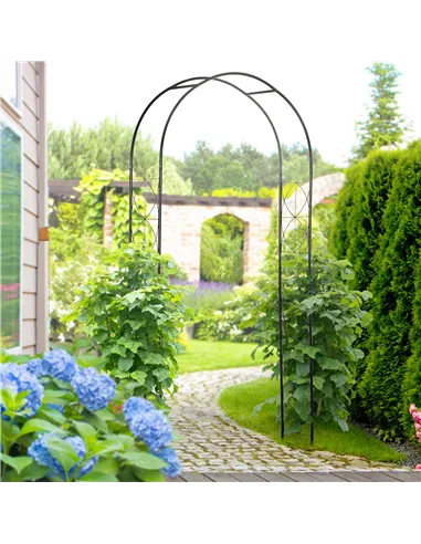 Outsunny Vintage Style Steel Garden Patio Outdoor Arbor & Trellis Arch Support For Vines & Climbing Plants Decoration - Black 2.