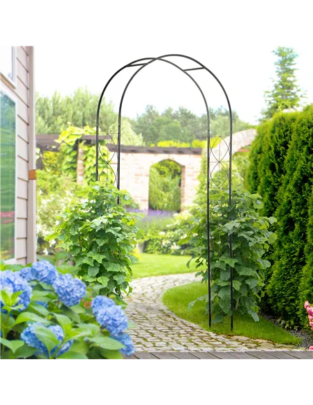 Outsunny Vintage Style Steel Garden Patio Outdoor Arbor & Trellis Arch Support For Vines & Climbing Plants Decoration - Black 2.
