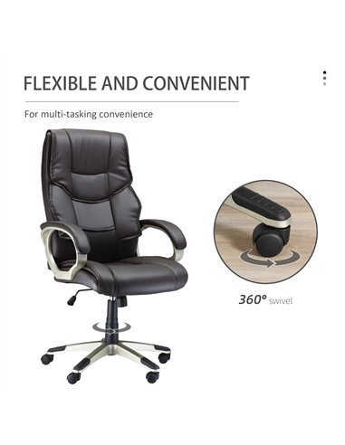 HOMCOM Home Office Chair High Back Computer Desk Chair with Faux Leather Adjustable Height Rocking Function Brown