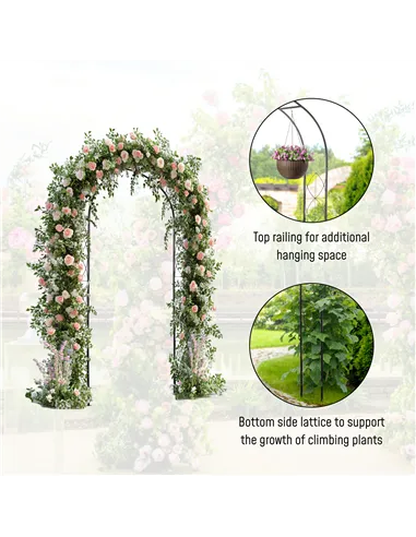 Outsunny Vintage Style Steel Garden Patio Outdoor Arbor & Trellis Arch Support For Vines & Climbing Plants Decoration - Black 2.
