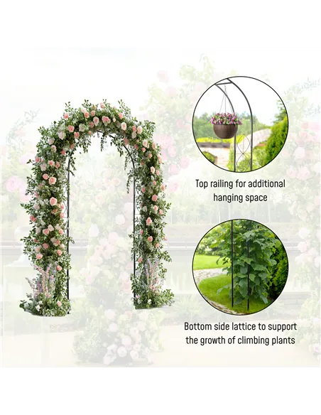 Outsunny Vintage Style Steel Garden Patio Outdoor Arbor & Trellis Arch Support For Vines & Climbing Plants Decoration - Black 2.