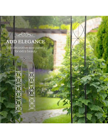Outsunny Vintage Style Steel Garden Patio Outdoor Arbor & Trellis Arch Support For Vines & Climbing Plants Decoration - Black 2.