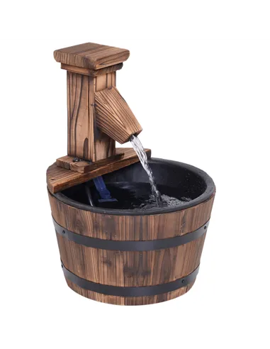 Outsunny Wood Barrel Patio Water Fountain Garden Decorative Ornament Water Feature with Electric Pump