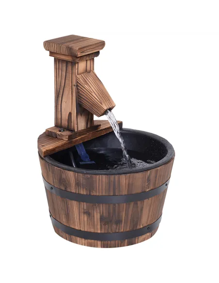 Outsunny Wood Barrel Patio Water Fountain Garden Decorative Ornament Water Feature with Electric Pump