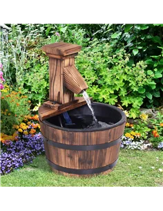 Outsunny Wood Barrel Patio Water Fountain Garden Decorative Ornament Water Feature with Electric Pump 2