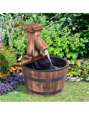 Outsunny Wood Barrel Patio Water Fountain Garden Decorative Ornament Water Feature with Electric Pump